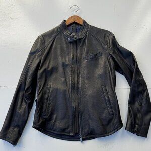 Massimo Dutti Carves Skin Leather Motorcycle Biker Jacket - Black - Size Medium